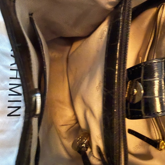 Brahmin Glossy Black Croc Shoulder Bag/Purse, 2 straps, inner pockets - Picture 6 of 14